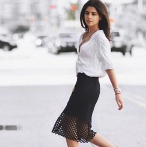 zara black and white pencil skirt