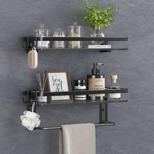Glass Shelf for Bathroom 15.7 in Black Bathroom Shelves Wall Mounted Tempered Gl