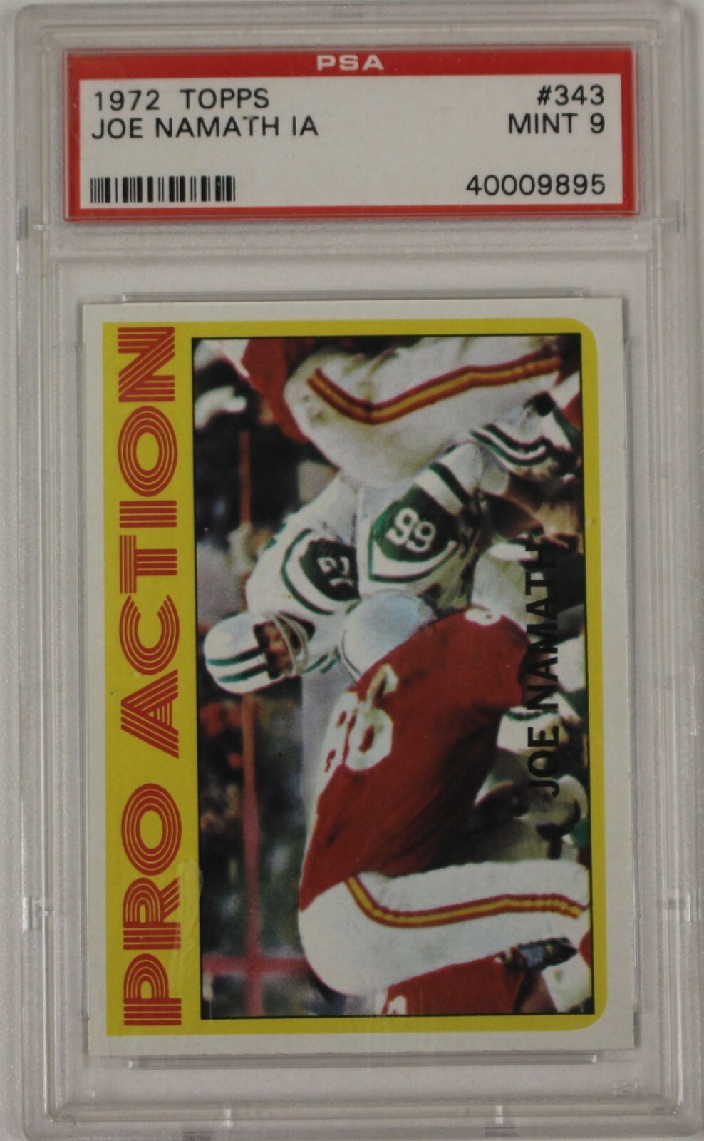 JOE NAMATH PSA 9 MINT 1972 TOPPS PRO ACTION NEW YORK JETS FOOTBALL CARD