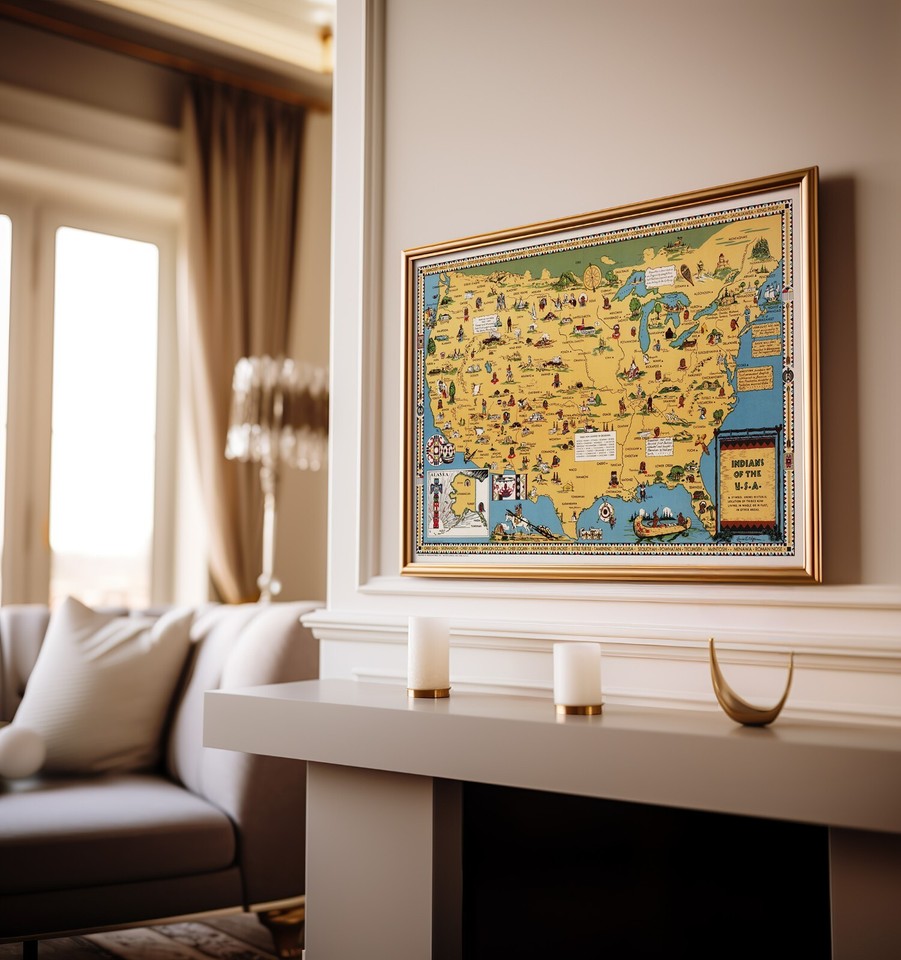 Indians of the USA Native American Tribes Pictorial Map Wall Poster ...