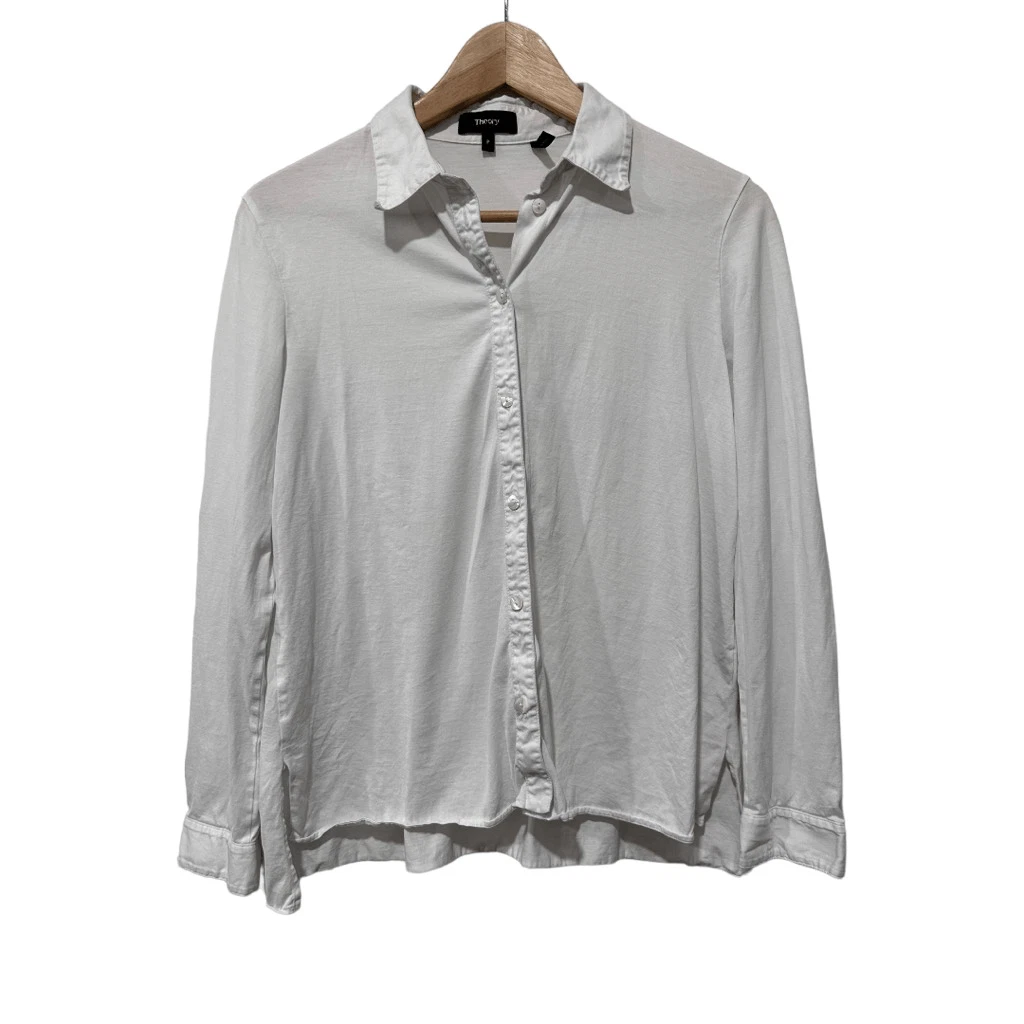 Theory Long Sleeve Cotton Sorena Slub Button Down Blouse Top White Size  Small | eBay