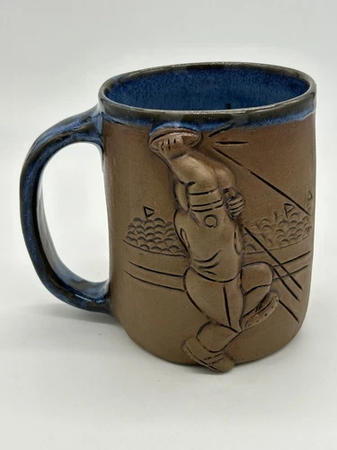NA Eastman Hand Made 3D Pottery Coffee Mug Football Player/Locker Room Vintage