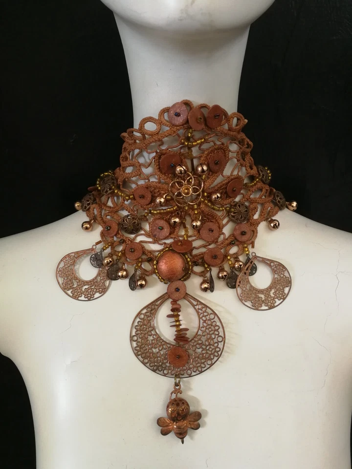 Joyería vintage mujer collar gargantilla collar de lujo cobre perla macramé Foto 4 de 4