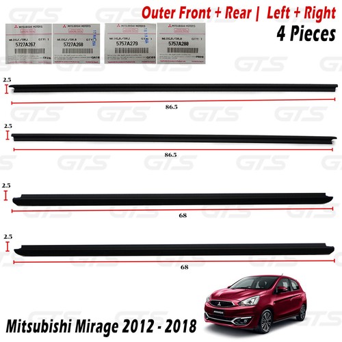 Set 4dr Outer Weatherstrip Door Belt Fits Mitsubishi Mirage Space Star 2012 2018 - Picture 4 of 10