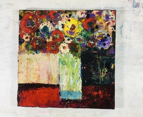 Flower Painting Original Floral Roses Poppies Yellow Canvas Art Miz Katie - Picture 2 of 20