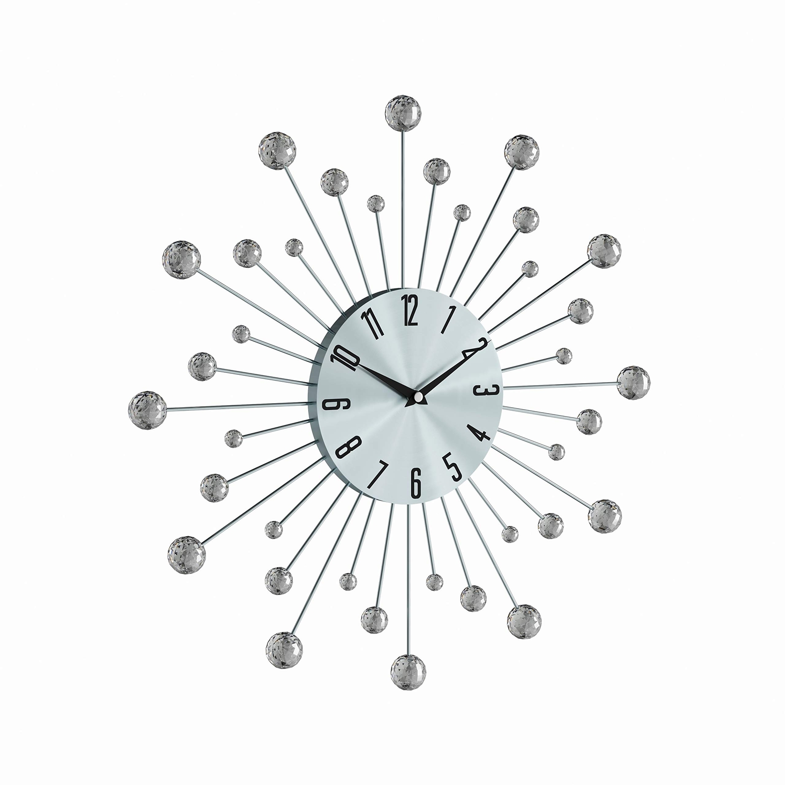 Silver Black Sunburst Clock Wall Mount Clock Mirror Large Clocks for Living Room