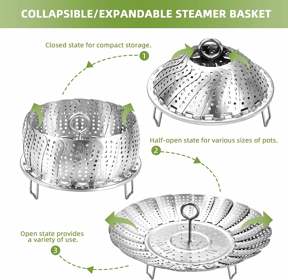 Steamer Basket, Premium Stainless Steel Vegetable Steamer Basket for  Veggies & S