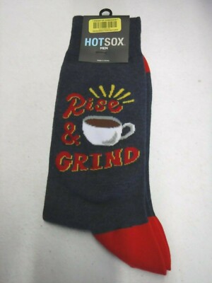 MENS SIZE 6-12.5 HOT SOX COFFEE RISE & GRIND BLUE CASUAL COTTON SOCKS NEW #19893