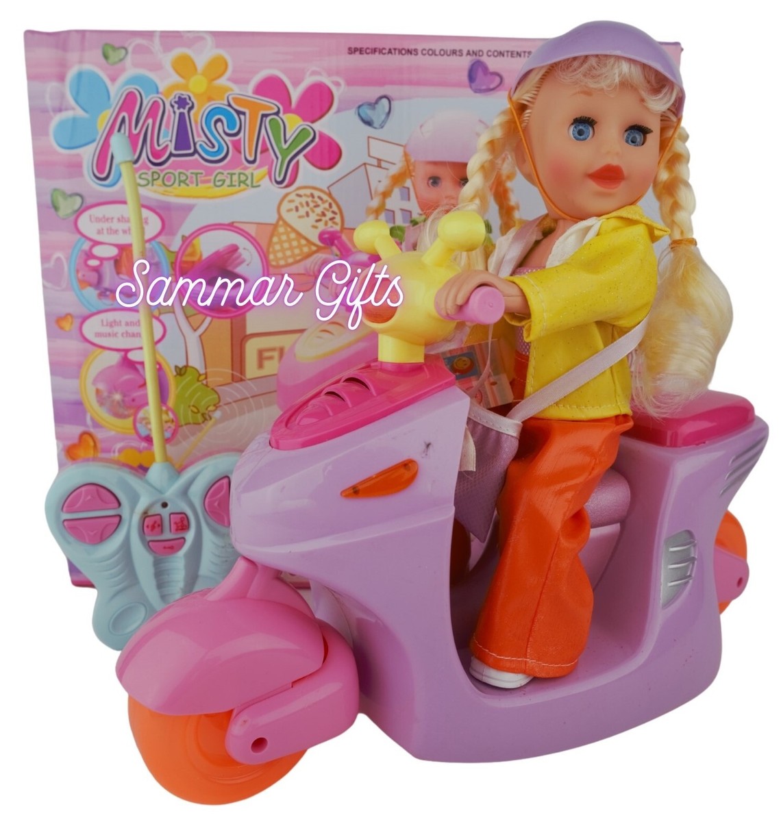 YELLOW Girls Scooter Motorcycle Radio Remote Control Car Doll Music  Sound