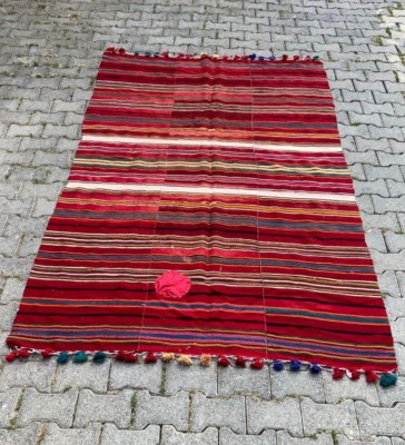 Antique Red Kilim Rug, 4.9x8.4 ft Area Rug, Vintage Large Rug, Floor Decor Gift