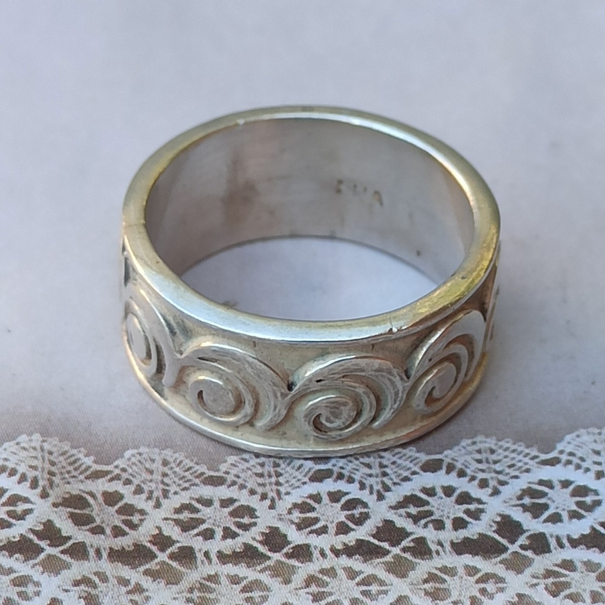 Mexico Vintage Ring Band Men Women Wide Swirls Silver Signed 925