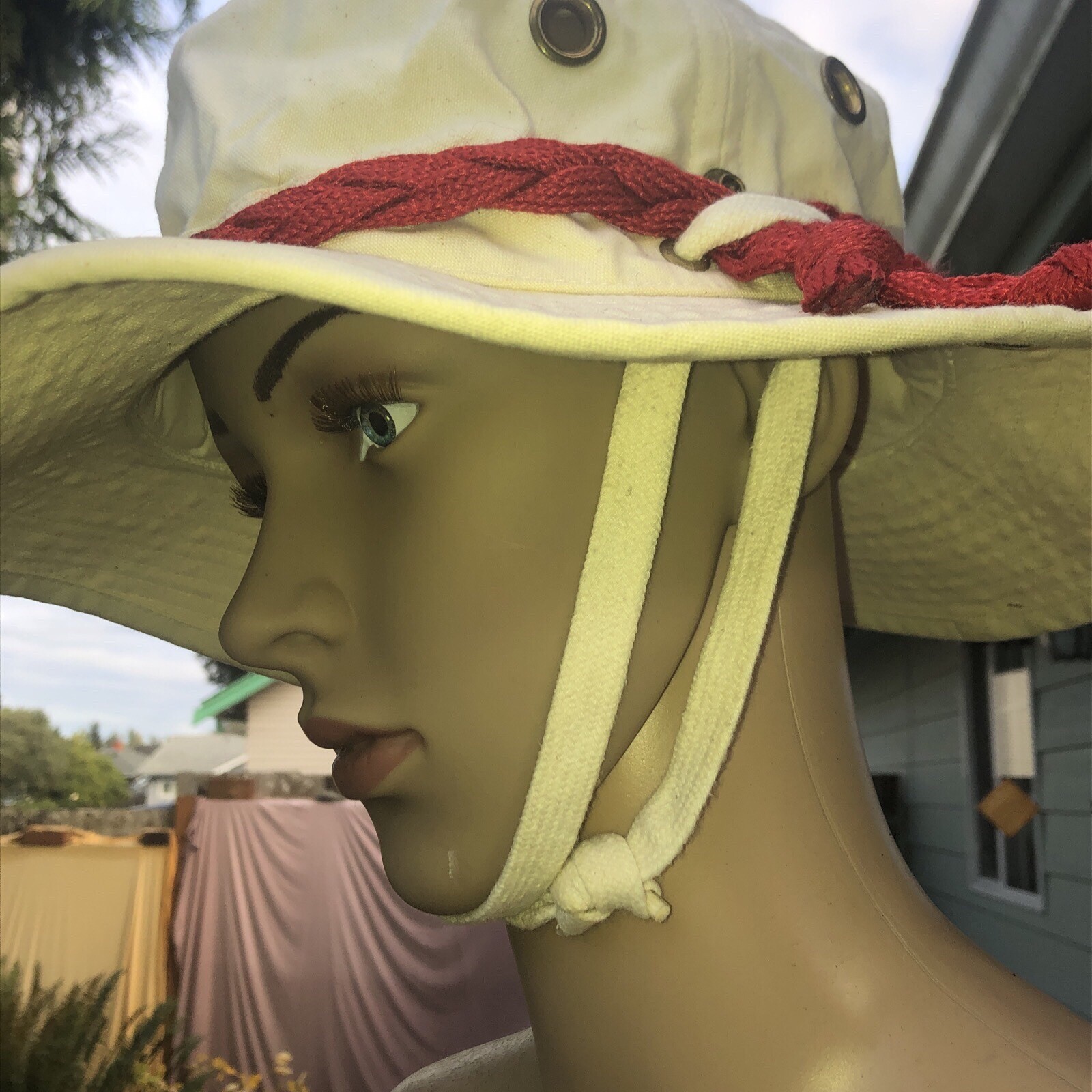 Original Tilly Hat Beige Treated Cotton Air Flow Red Band Double Tie