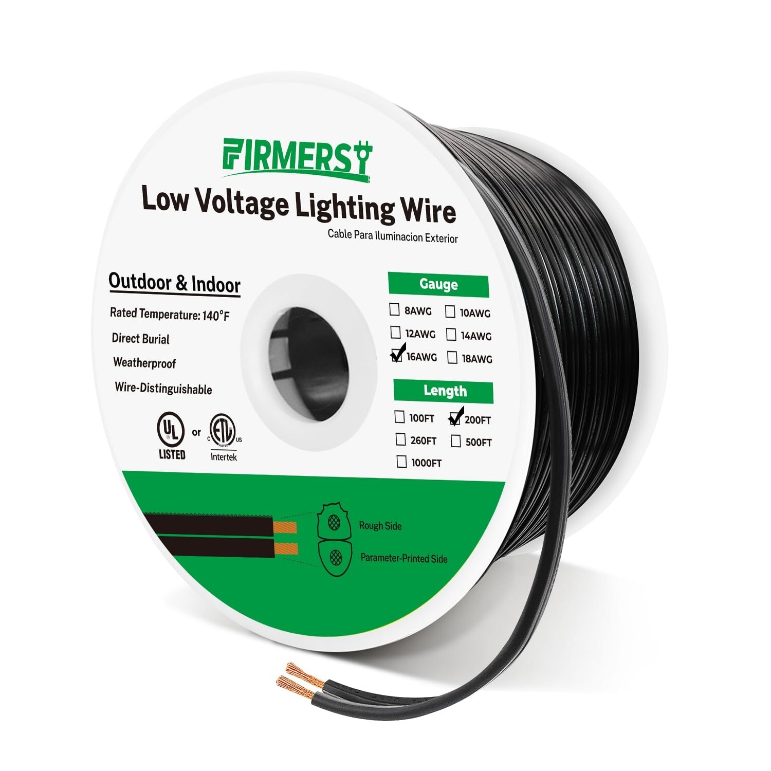 200ft Black 16 AWG Low Voltage Outdoor Cable - Flexible & Weather-Resistant