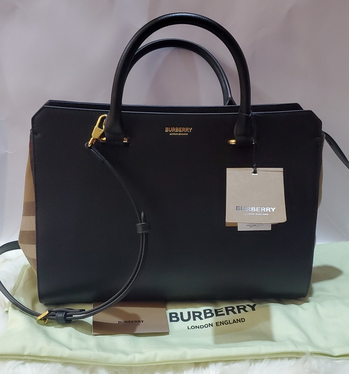 Burberry Banwell House Check Leather Shoulder Bag Black NWT