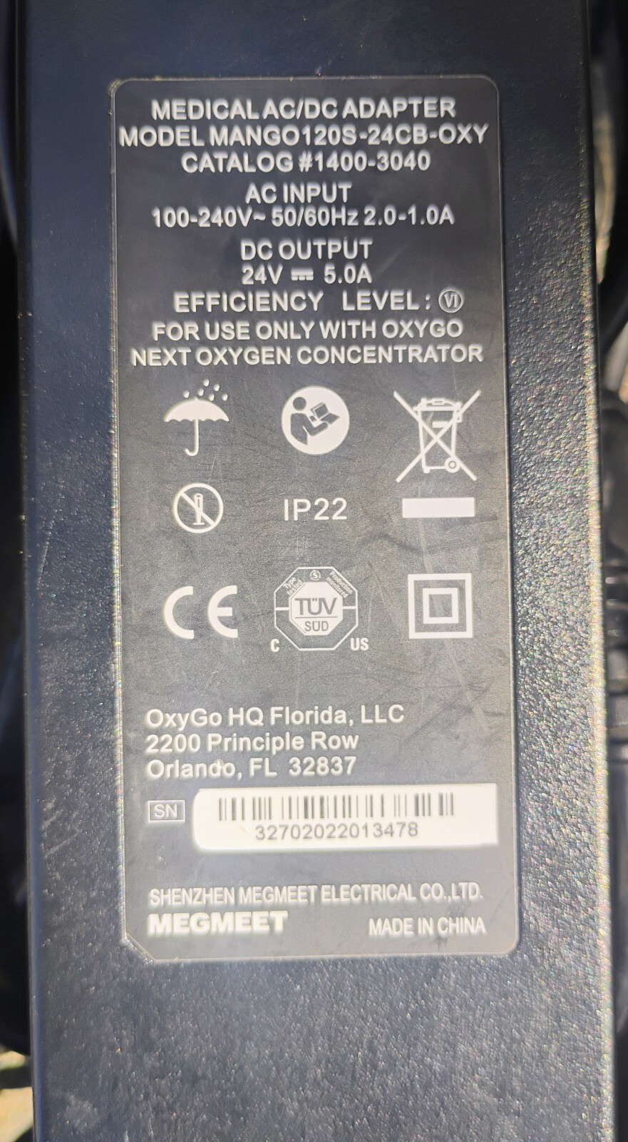 AC/DC Adapter Charger for Inogen G5 Portable BA-501 MANGO120S-24CB-OXY ...