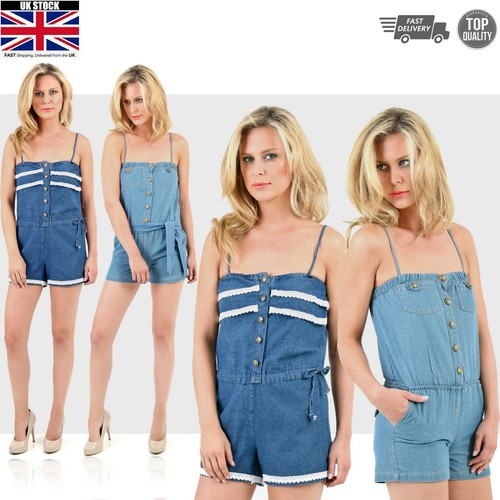 Ladies Dungaree Shorts Denim Jeans 
