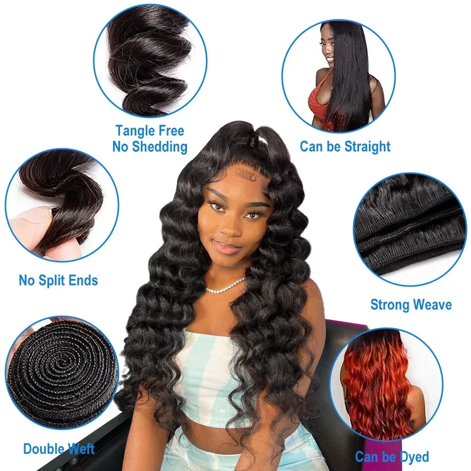 Loose Wave Double Weft 1 3 5 Human Hair Hair Curly 100% Human Hair Weave Bundle - Image 4 of 4