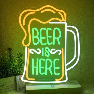 Beer Is Here Neon Sign for Wall Decor Bar Neon Light Beer Led Neon Signs Colo...