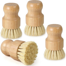 4 Pack Bamboo Dish Brush Set, Natural Kitchen Scrub Brush with Sisal Bristles, W
