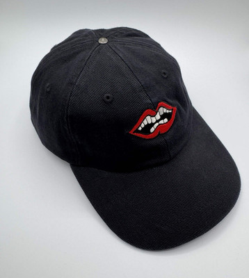 Chrome Hearts Black Baseball Cap Adjustable Leather Strap Lips Patch One Size