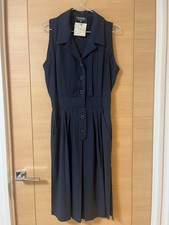 Chanel Vintage Sleeveless Pleated Dress Acetate/Viscose   Size:40 Navy SK1666