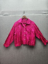 Chicos Fuchsia Silk Embroidered Button-Up Jacket Size L