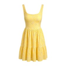 Lulus Bright Personality Yellow Embroidered Floral Mini Dress Medium