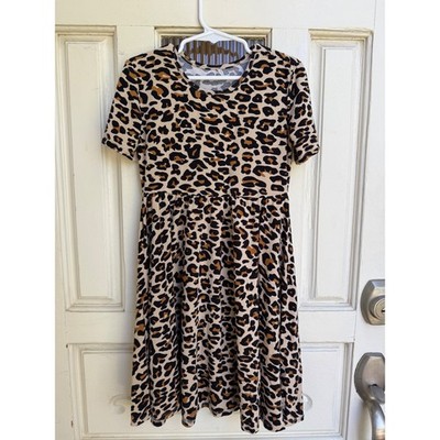 Posh Peanut Leopard Print Bamboo Viscose Short Sleeve Skater Dress Size 7-8 Year