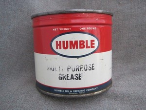 VTG HUMBLE OIL REFINING CO TIN 1 LB KEY WIND GREASE CAN SEALED FULL HOUSTON, TX