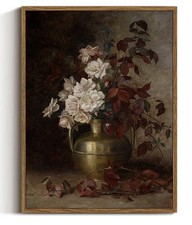 12x16 Framed Vintage Floral Wall Art - Rose Bouquet Canvas Print Farmhouse Decor