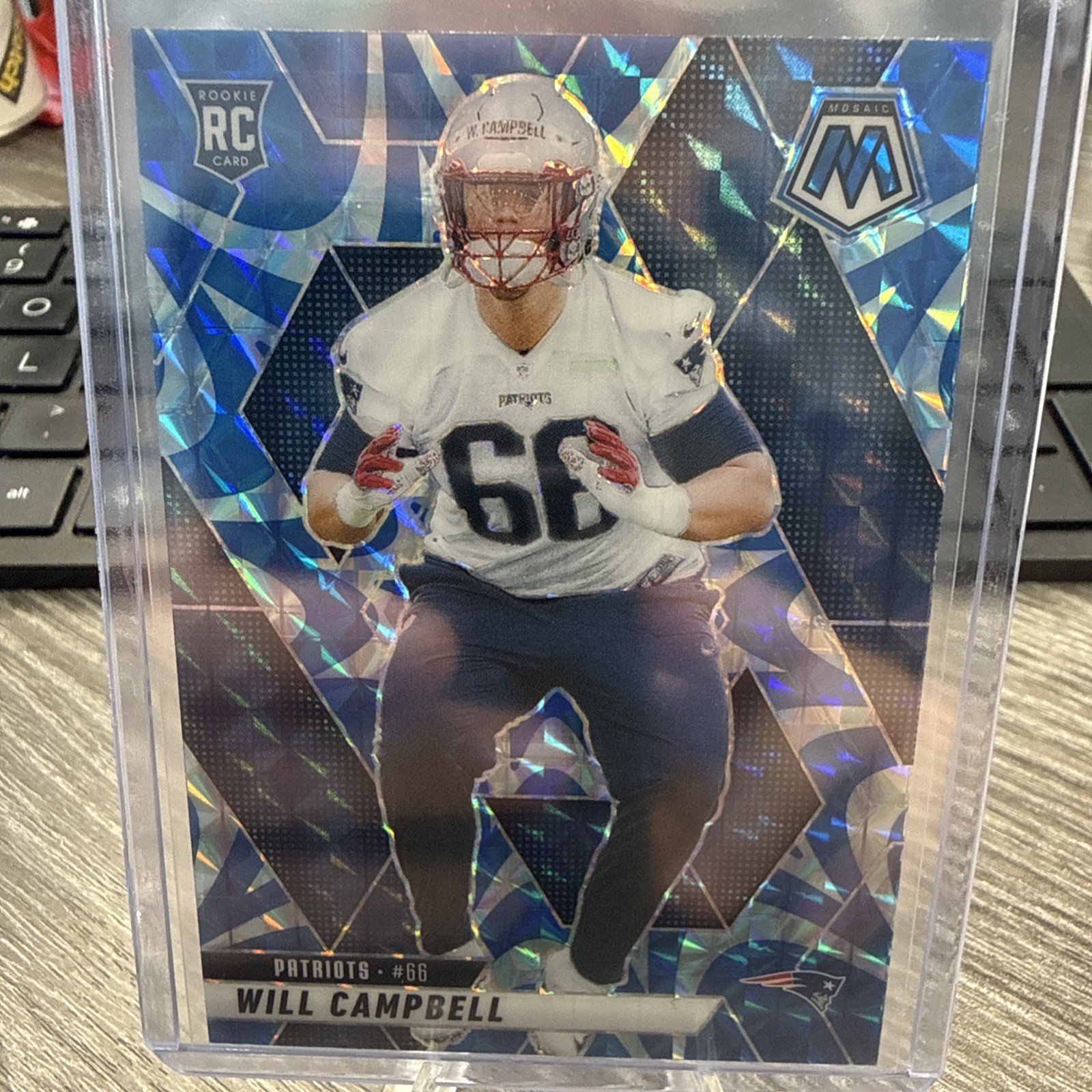 2025 Panini Mosaic #378 Will Campbell Mosaic Reactive Blue New England Patriots