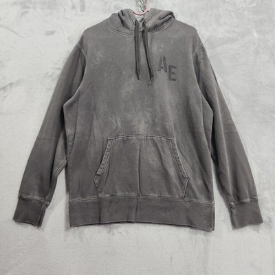 American Eagle Hoodie Mens M Gray Vintage Faded Super Soft 40 Pullover Grunge