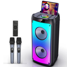 Bluetooth Speaker, Portable Party Speaker with 2 Microphones, DJ Lights for Outd