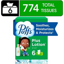 Facial Tissues Lotion Soft Pack of 6 Family Boxes 124 Tissues Each