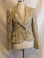 Chanel Tweed Jacket 40 Beige Wool Silk France Spring Summer Excellent Condition