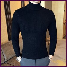 Su ter de Cuello Alto para Hombre, Ajustado, de Punto, Oto o e Invierno, Color