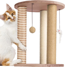 Cat Scratching Post - 3 Scratcher Posts with Carpeted Base Play Area and Perch -