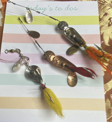 Inline Spinner Lures 3 Pack Metal Blades Feather Tail Treble Hooks 2in 1/4oz