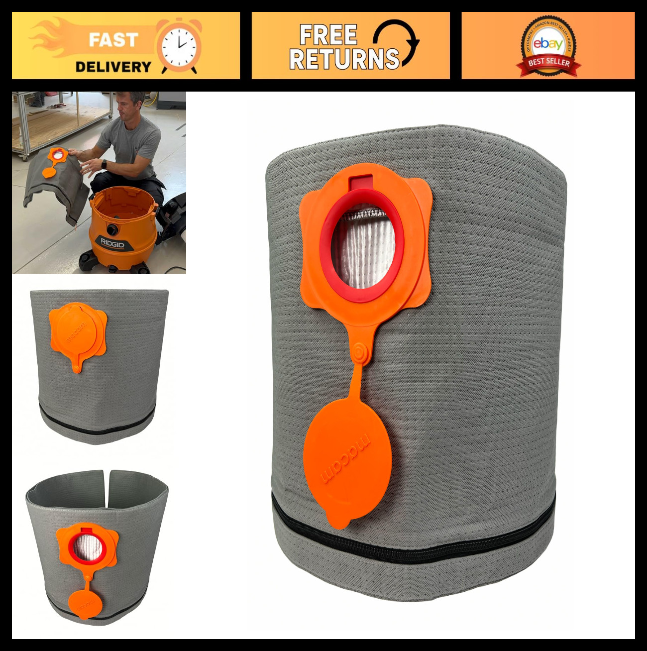 Reusable Dust Bag for Ridgid & Craftsman Shop Vacs - 1 Pack,