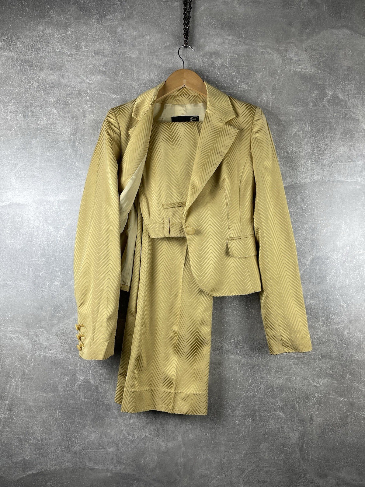 Just Cavalli Tailored Jacket and Pants Suit Late 2000s Gold Beige Size 42