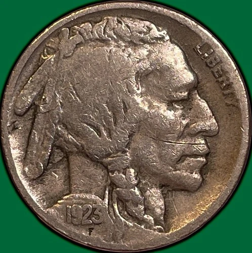 1923-S Buffalo Nickel Fine F Coin, Scratch #35958