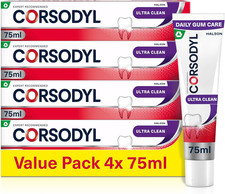 Corsodyl Toothpaste Multipack Ultra Clean, Daily Gum Care, 4X 75Ml 43.93 per litre