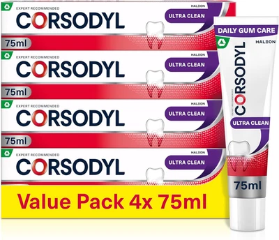 HALEON Corsodyl Toothpaste Multipack Ultra Clean, Daily Gum Care, 4X 75Ml