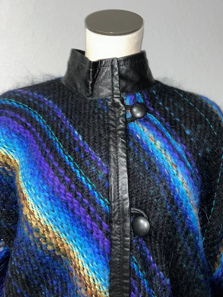 Danouchka Olivier France Women’s Vintage Leather & Mohair Cardigan Bomber - Image 2 of 4