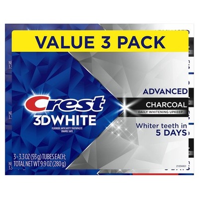 Crest 3D White Advanced Teeth CHARCOAL Zahnpasta - 3 PACKUNGEN POSTEN