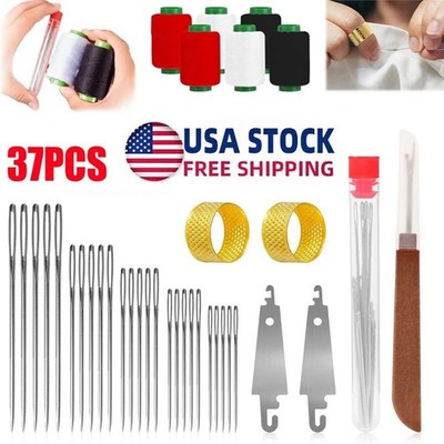 34-37PCS Big Eye Steel Needles Set, Stainless Steel Sewing Needle Kit US