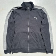 Puma Sweater Men Large Black Full Zip Sweatshirt Track Jacket Mock Neck Fleece