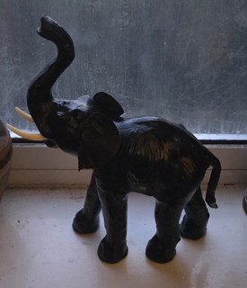 Black Leather Covered Elephant Figurine