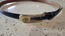 Anne Klein Vintage Leather Belt   Navy Blue  Brown   Gold Lion Buckle Small