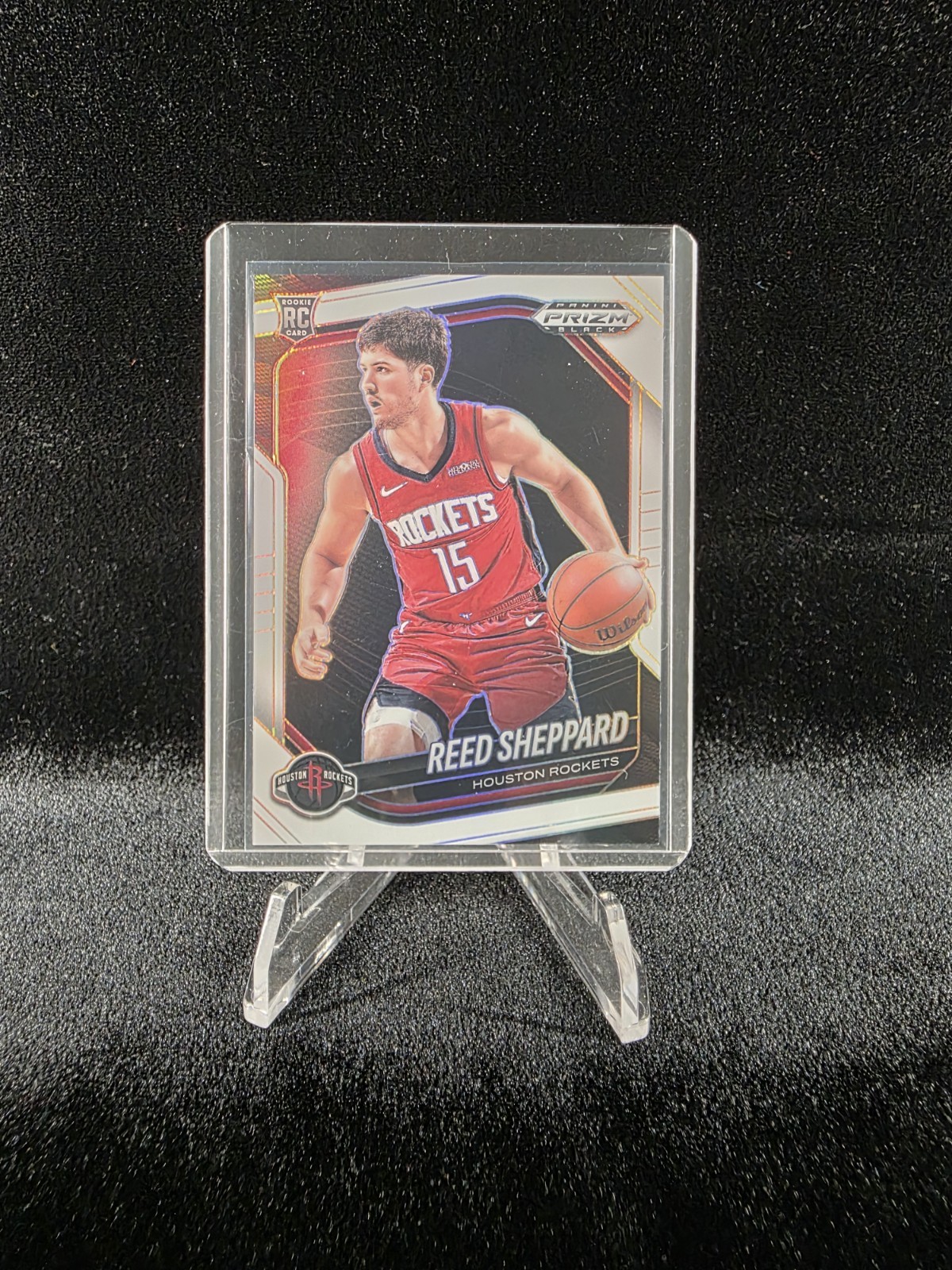 Reed Sheppard #145 White 117/175 - 2024-25 Prizm Black - RC - Houston Rockets